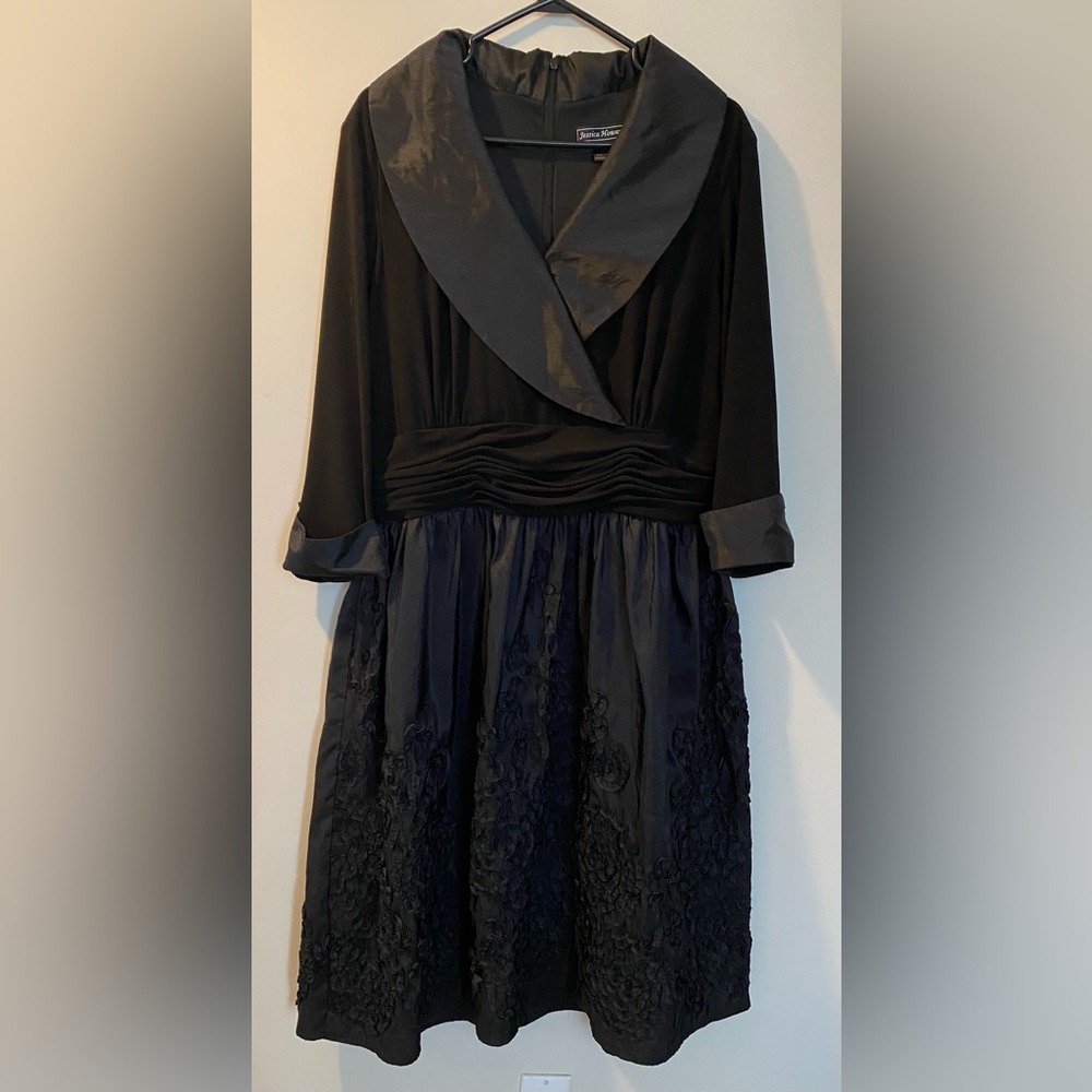 Jessica Howard Vintage-Inspired Black Cocktail Dress with Satin Shawl Collar 20W